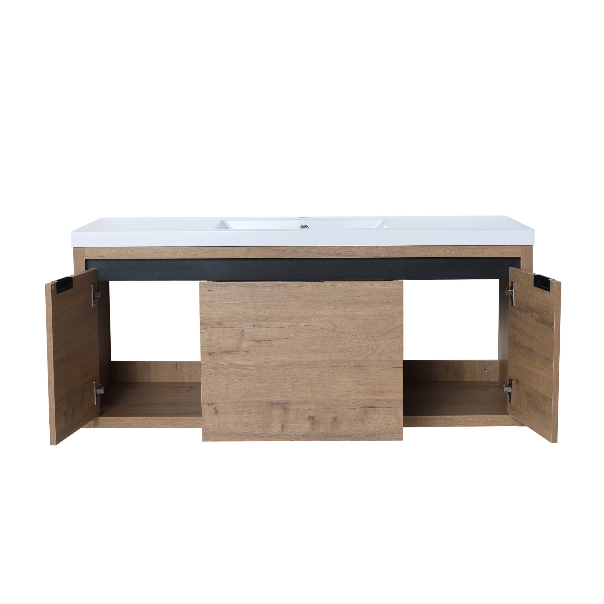 Modern Floating Bathroom Vanity Cabinet With Resin Sink Soft Close Doors And Drawer - Imitative Oak - Image 18