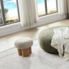 Mushroom Stool With Plush Cushion, Wooden Barrel Pipe - Greige / Walnut - Image 9