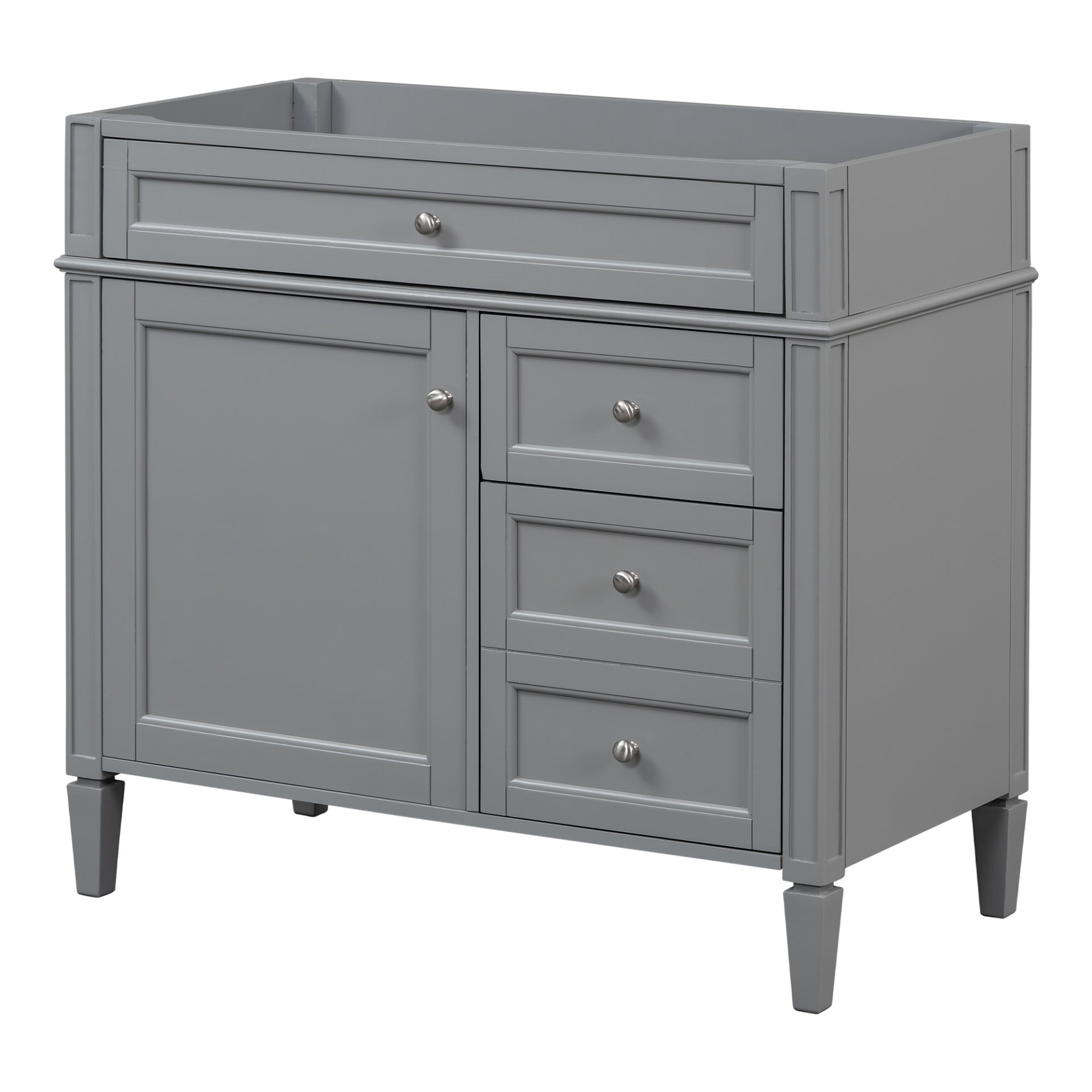 Bathroom Vanity Without Top Sink, Modern Bathroom Storage Cabinet With 2 Drawers And A Tip-Out Drawer, Frame (Not Include Basin Sink) - Gray - Image 2