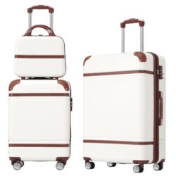 Hardshell Luggage Sets 3 Pieces 20" / 24" Luggages And Cosmetic Case Spinner Suitcase With Tsa Lock Lightweight - White