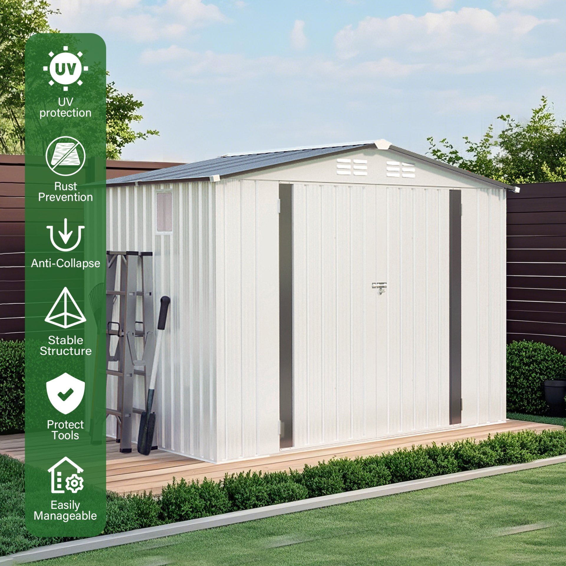 Metal Outdoor Storage Shed 8 X 6 Ft With Pitched Roof And Side Window - White / Gray - Image 7