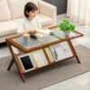 Rattan Coffee Tables For Living Room, Mid Century Modern Coffee Table With Glass Top, Large Boho Center Table With Storage - Brown - Image 2