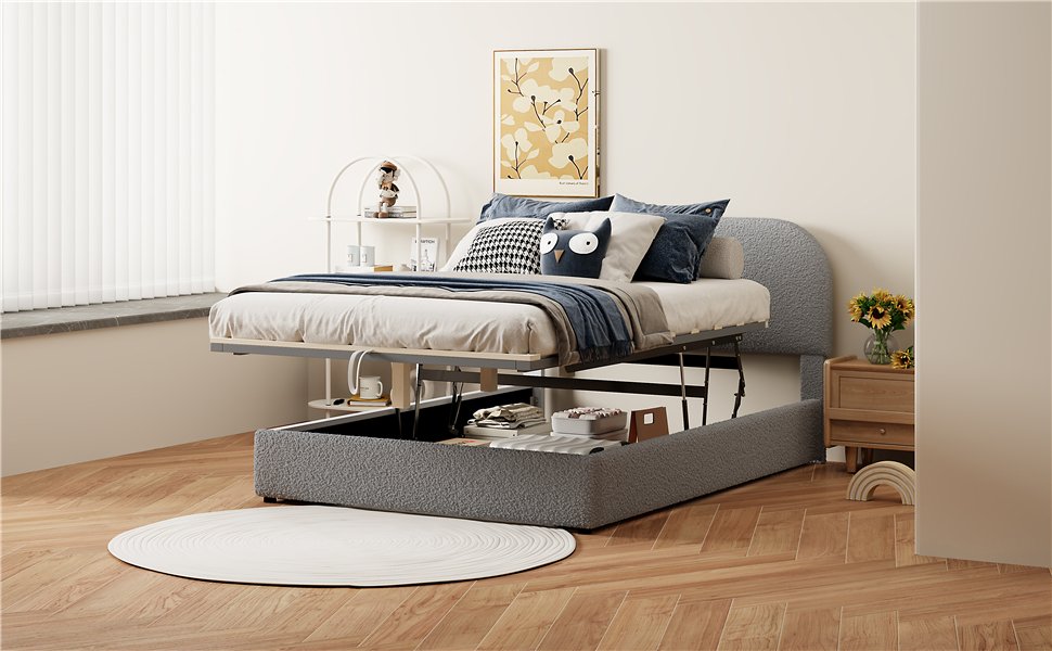 Full Size Upholstered Platform Bed With Hydraulic Storage System - Gray - Image 19