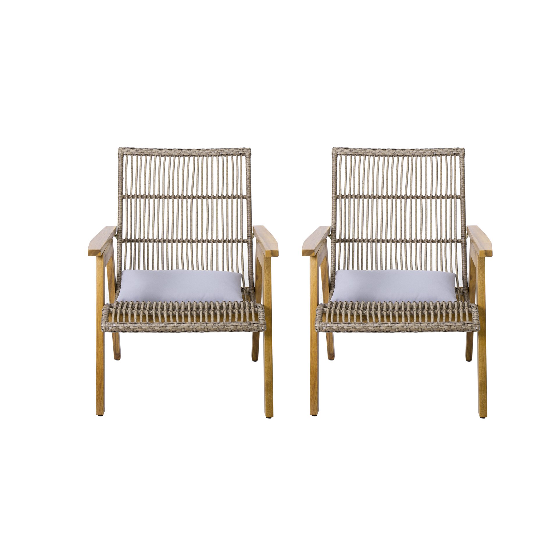 Acacia Wood Cape Woven Wicker Large Lounge Chair With Pillow For Patio, Deck, Yard, Lawn And Garden Seating Wicker (Set of 2) - Teak - Image 11