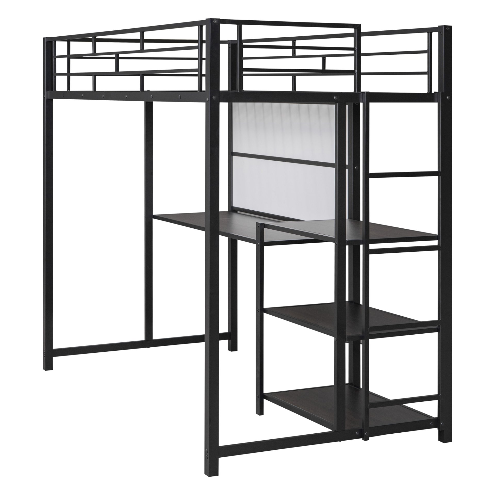 Twin Size Loft Bed With Desk And Whiteboard With 3 Shelves And Ladder - Black - Image 6