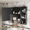 Wall Mounted Bathroom Storage Cabinet, Medicine Cabinets With Large Mirror Door, Adjustable Shelves And Three Open Storage Levels(Not Include Bathroom Vanity) - Black - Image 3