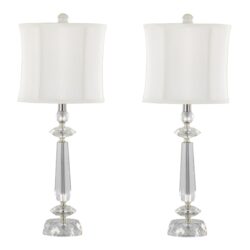Karat - Contemporary Crystal Table Lamp (Set of 2) - Clear Crystal / Chrome / White Softback