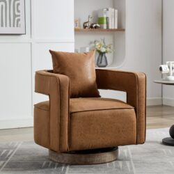 Swivel Accent Open Back Barrel Chair Modern Comfy Sofa Chair With Weathered Base For Living Room, Club Chair Leisure Arm Chair For Lounge - Brown