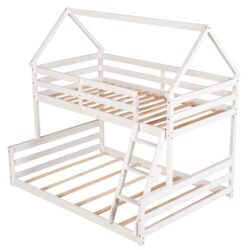Twin Over Full House Bunk Bed With Built-In Ladder - White