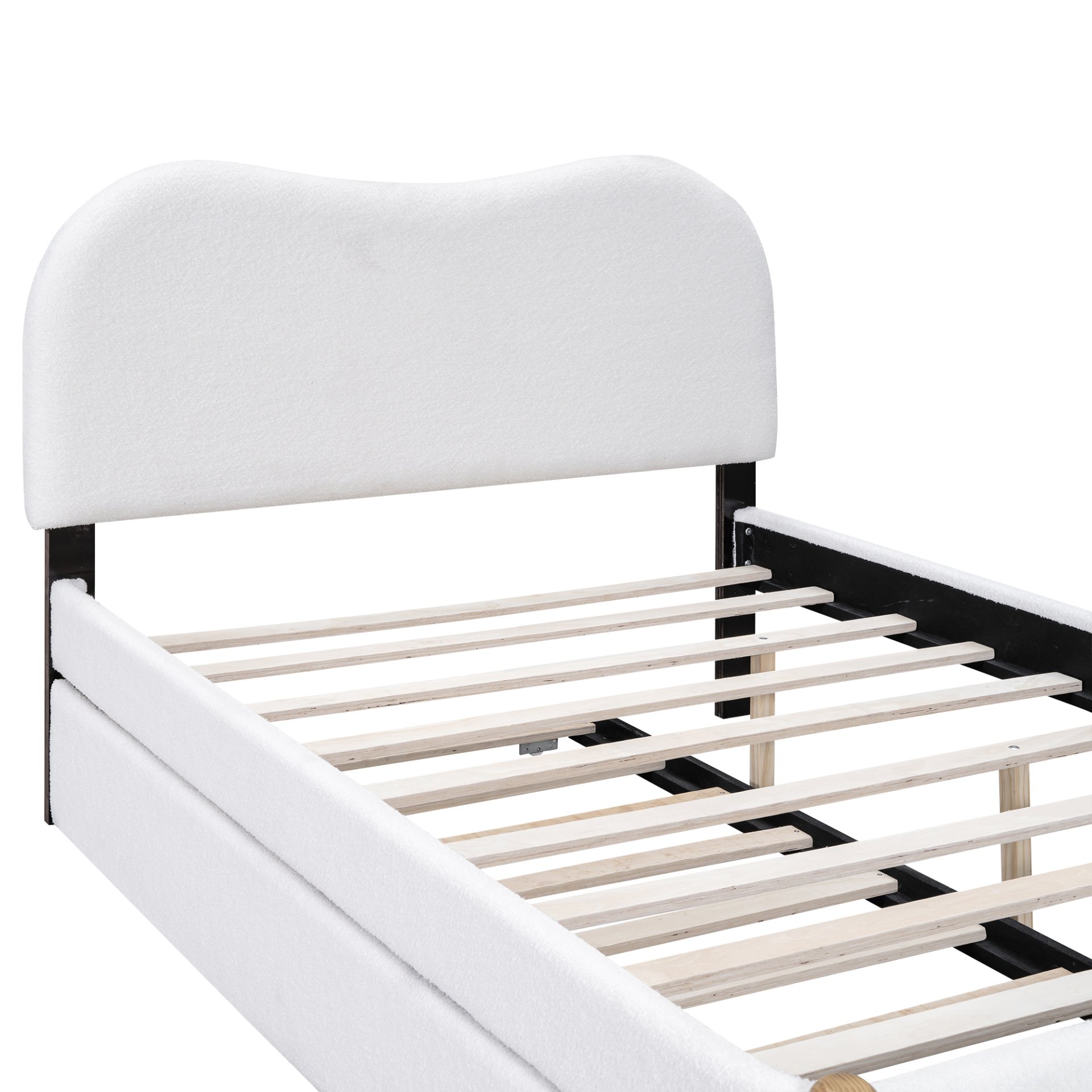 Full Size Upholstered Platform Bed With Wood Supporting Feet And Twin Size Trundle - White - Image 8