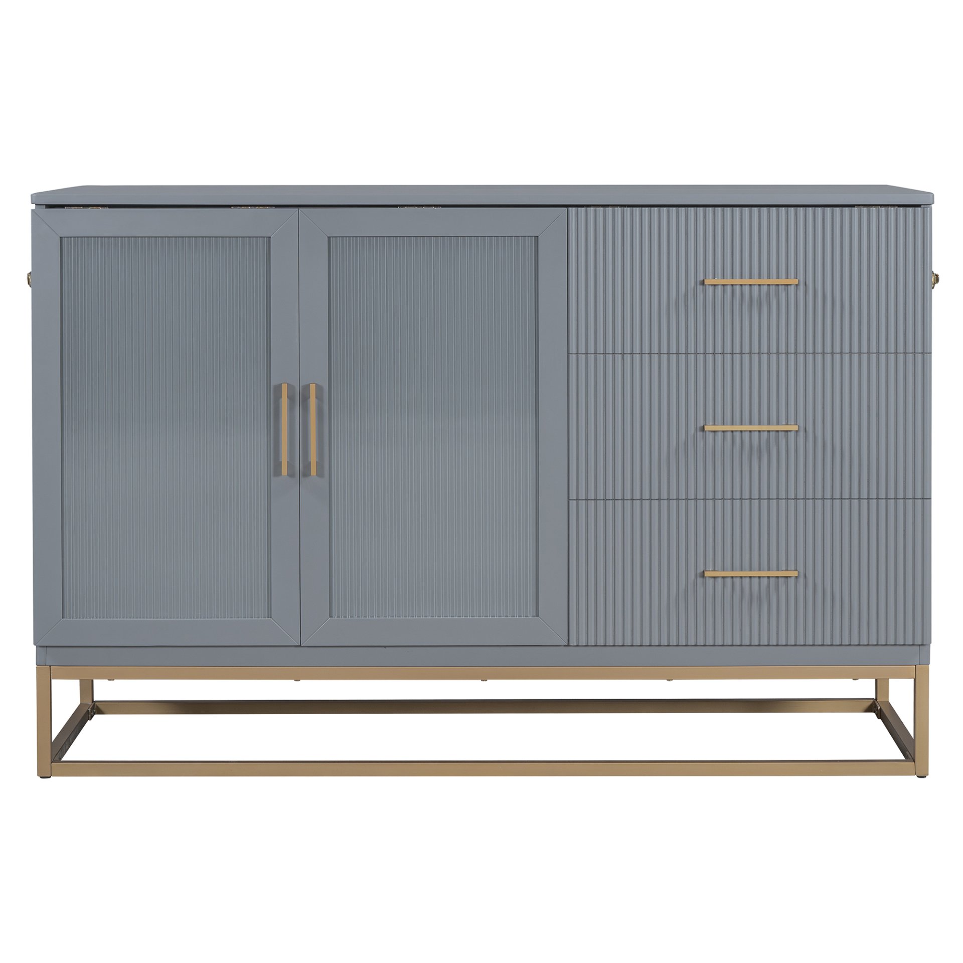 Queen Murphy Bed With Frosted Glass Doors Design, Fake Drawers, Metal Legs - Gray - Image 5