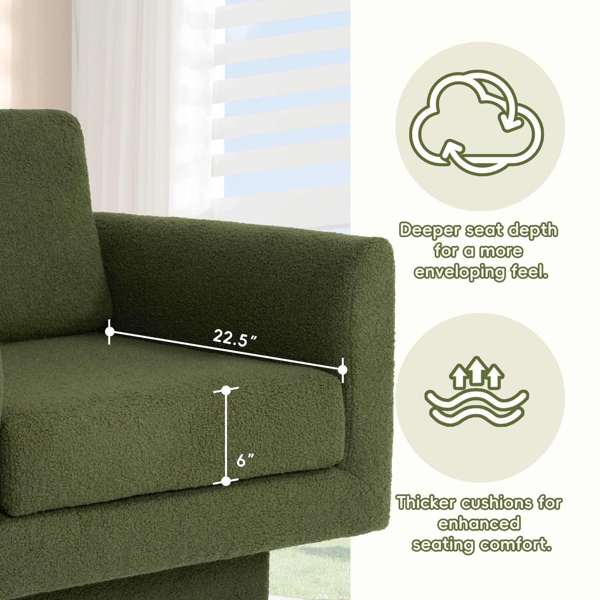 360° Modern Swivel Accent Chair Round Armchair, Thick Padded Single Lounge Sofa Upholstered Comfy - Green - Image 5