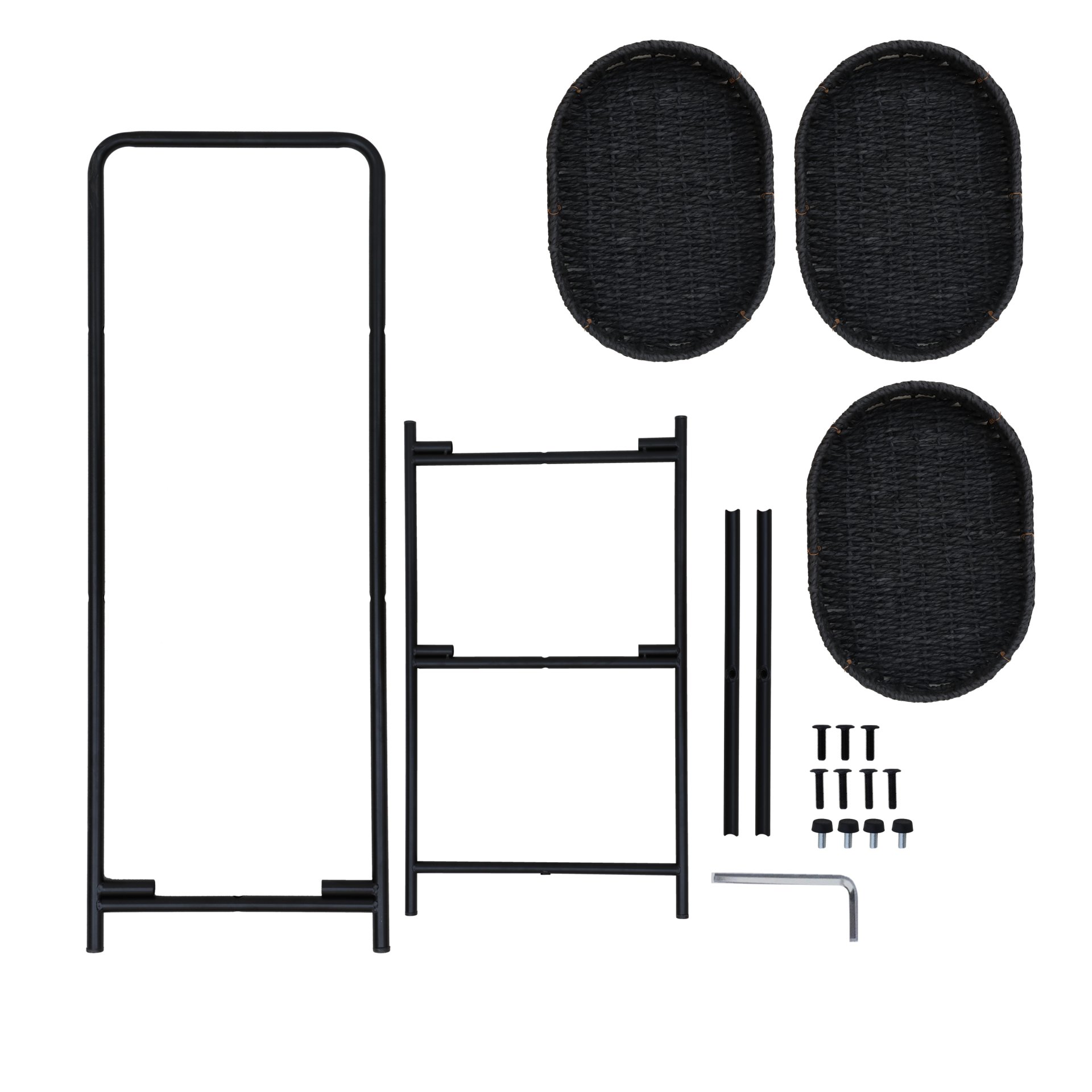 Modern 3 Tier Handwoven Side Table With Oval Organizer In Metal And Paper Rope - Black - Image 12