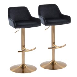 Daniella - Contemporary Adjustable Barstool With Swivel With Rounded T Footrest (Set of 2) - Gold / Black