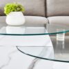 Modern Marble Pattern Coffee Table Versatile Design, Tempered Glass, Oval Countertop - Transparent / White - Image 10