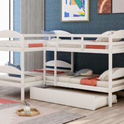 Twin L-Shaped Bunk Bed With Trundle - White