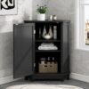 Bathroom Cabinet Triangle Corner Storage Cabinet With Adjustable Shelf Modern Style - Black - Image 2