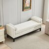 Elegant Upholstered Bench, Daybed, Ottoman With Wood Legs & Bolster Pillows - Ivory Boucle - Image 4