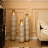 High Floor Vase Flowers Oversized Floor Vase (Set of 3) Large Metal Glazed Vases Pampas Prairie Twigs Vintage Oversized Vases Living Room Bedroom Family Farmhouse - Blue / Gold - Image 8