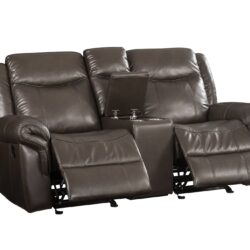 Lydia - Leather Aire Motion Loveseat With USB Console - Brown