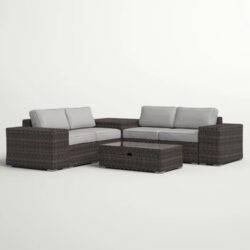 All Weather Rattan Sectional Sofa Set, 8 Pieces With Cushions - Espresso