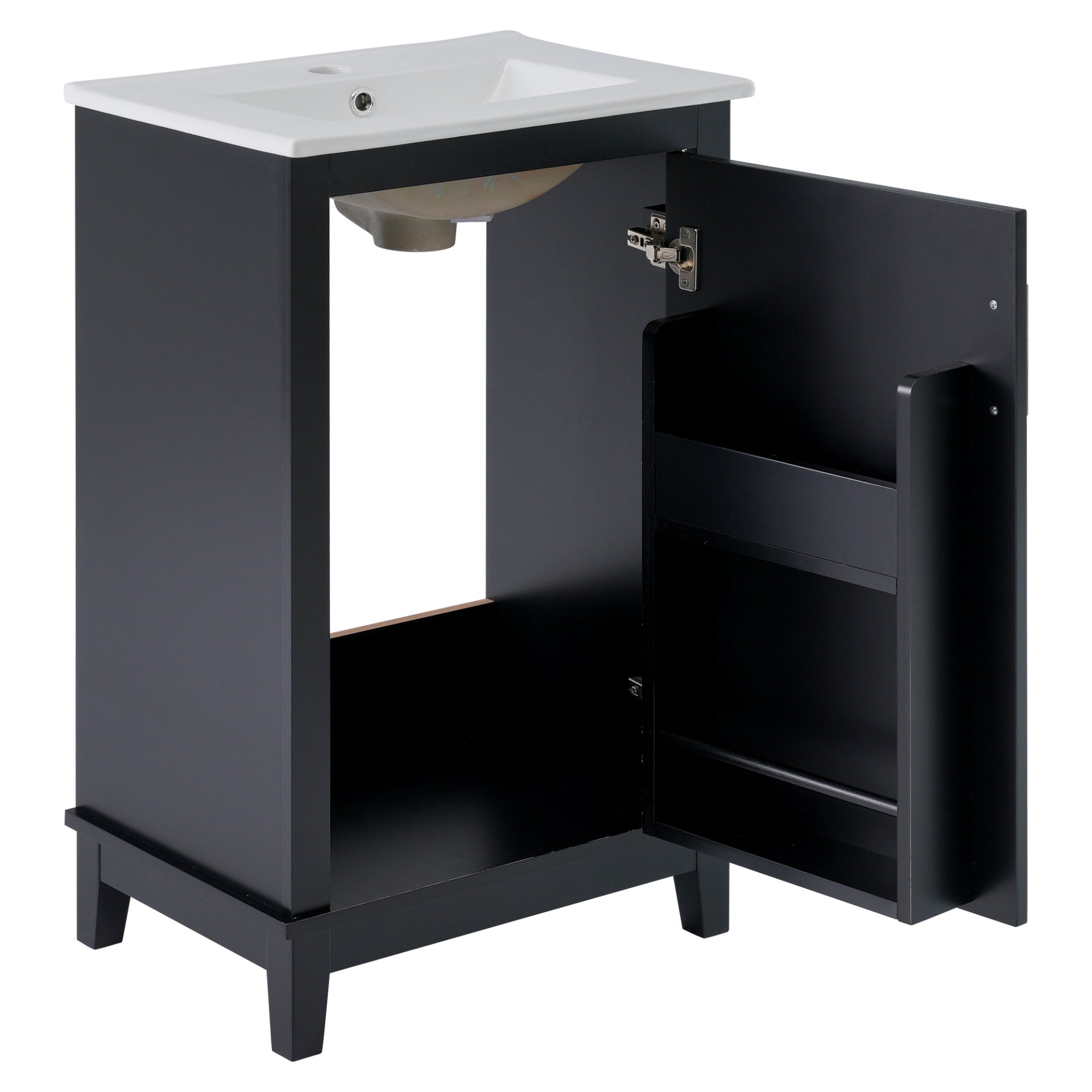 Modern Small Bathroom Vanity Cabinet With Ceramic Basin, Ample Storage, 1 Soft Close Door - Black - Image 12