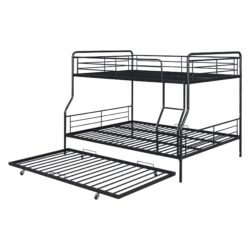 Full Long Over Queen Bunk Bed With Twin Size Trundle - Black
