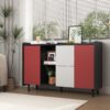 Sideboard Buffet Cabinet With Doors And Unique Panel Styling - Black / Red - Image 8