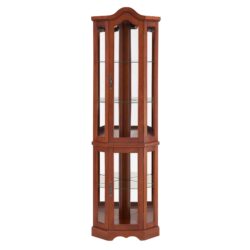 Corner Curio Cabinet With Lights, Adjustable Tempered Glass Shelves, Mirrored Back, Display Cabinet (E26 Light Bulb Not Included) - Walnut