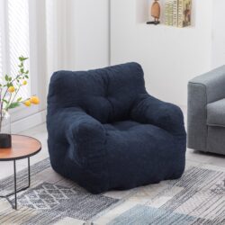 Soft Teddy Fabric Tufted Foam Bean Bag Chair With Teddy Fabric - Dark Blue