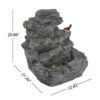 4 Tiered Rock Waterfall Fountain With LED Lights, Outdoor Garden Decor, Weather Resistant - Gray - Image 3