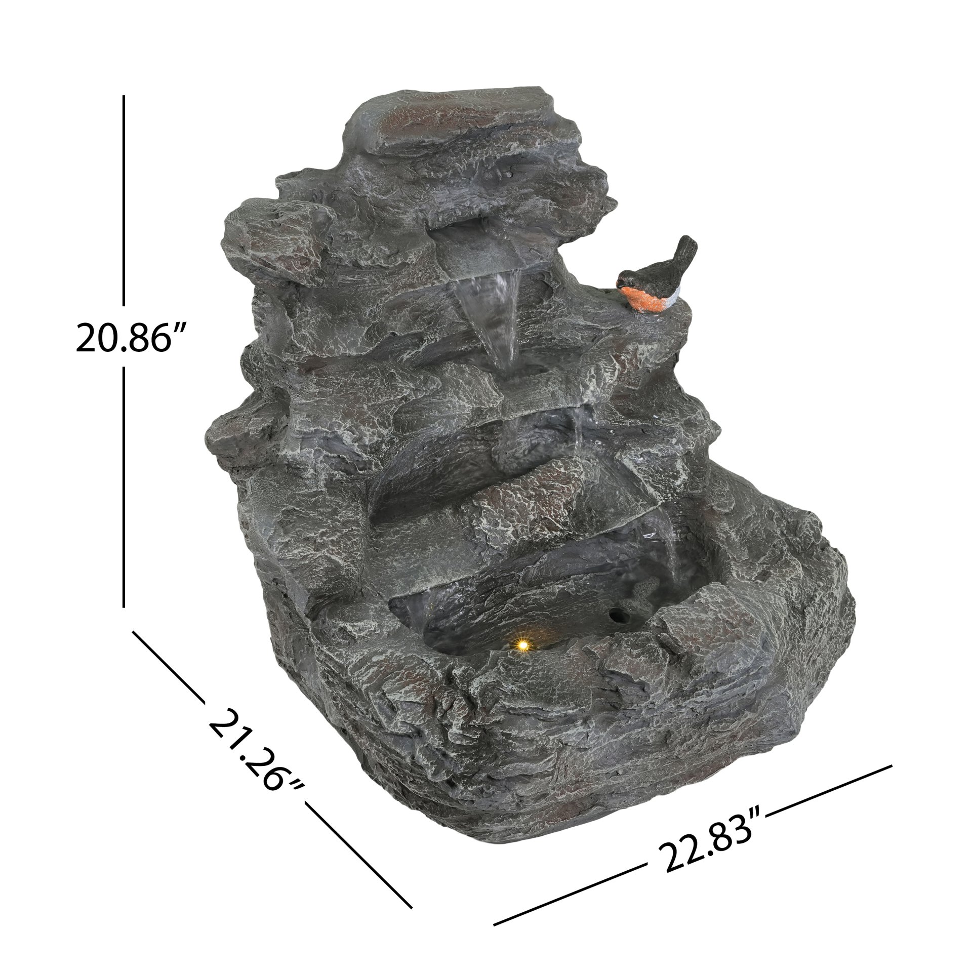 4 Tiered Rock Waterfall Fountain With LED Lights, Outdoor Garden Decor, Weather Resistant - Gray - Image 3