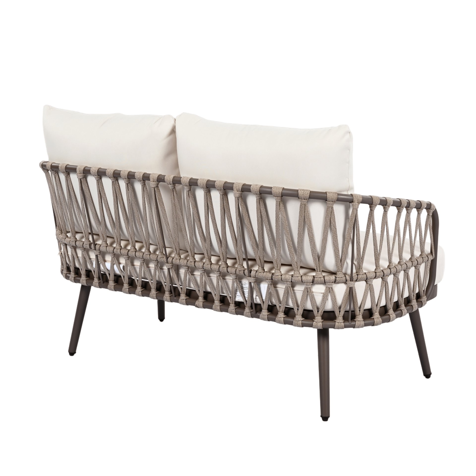 4 Piece Outdoor Patio Furniture Set, Metal Chairs With Woven Rope U Shaped Backrest, Outdoor Conversation Set With Thick Cushions And Coffee Table For Garden, Poolside, Balcony - Brown / Beige - Image 14