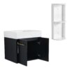 Modern Wall Mounted Bathroom Vanity, Thick Edged Resin Sink And Storage Rack Plywood - Black Chestnut - Image 13