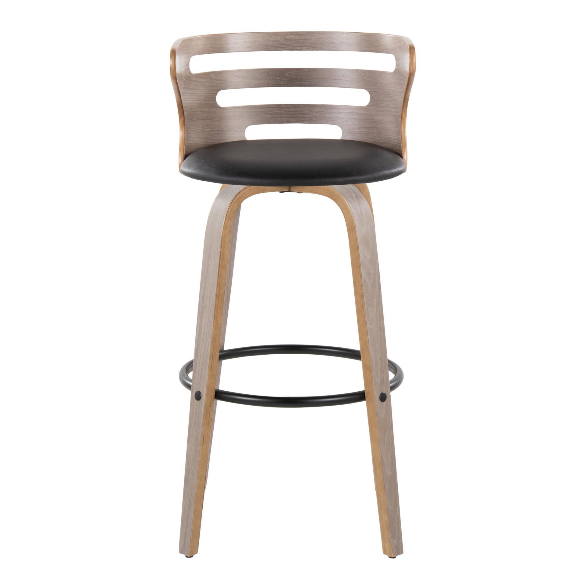 Cosini - Mid-Century Modern Fixed Height Barstool & Swivel And Round Footrest (Set of 2) - Light Gray / Black - Image 5