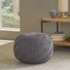Hazel - Modern Knitted Cotton Yarn Round Pouf With Eco Friendly Pet Fibers - Dark Gray - Image 4