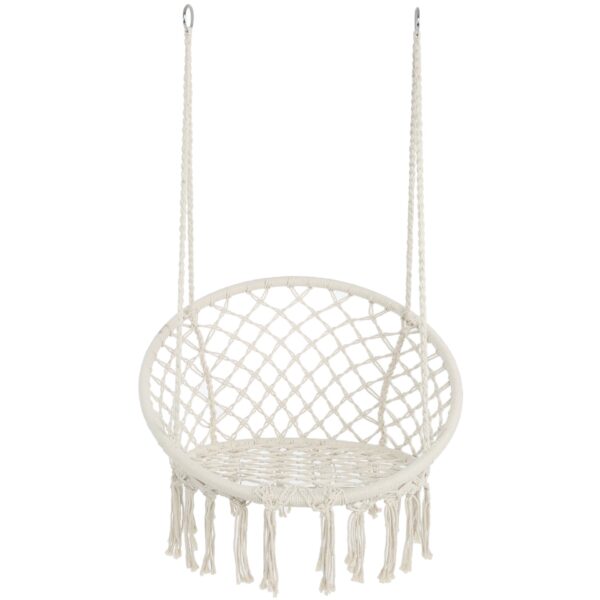 Macrame Hanging Hammock Chair, Cotton Rope Swing For Indoor And Outdoor Use, 330 Lbs Capacity - Beige