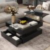 Lift Top Coffee Table With 2 Drawers, Hidden Space And LED Lights For Living Room - Black - Image 2