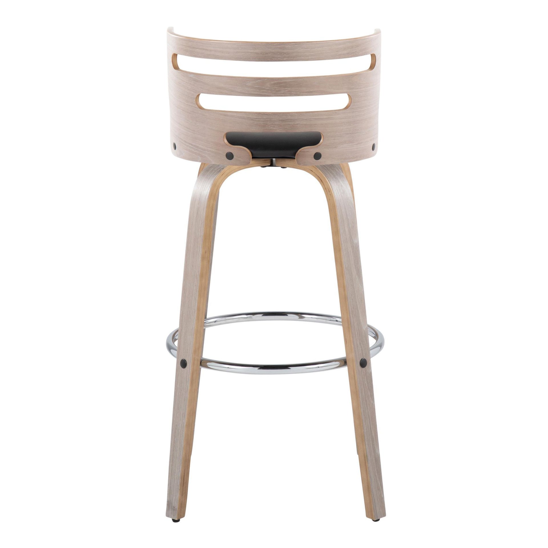 Cosini - Mid-Century Modern Fixed Height Barstool With Swivel With Round Footrest (Set of 2) - Light Gray / Black - Image 4