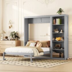 Queen Size Murphy Wall Bed & Shelves - Gray