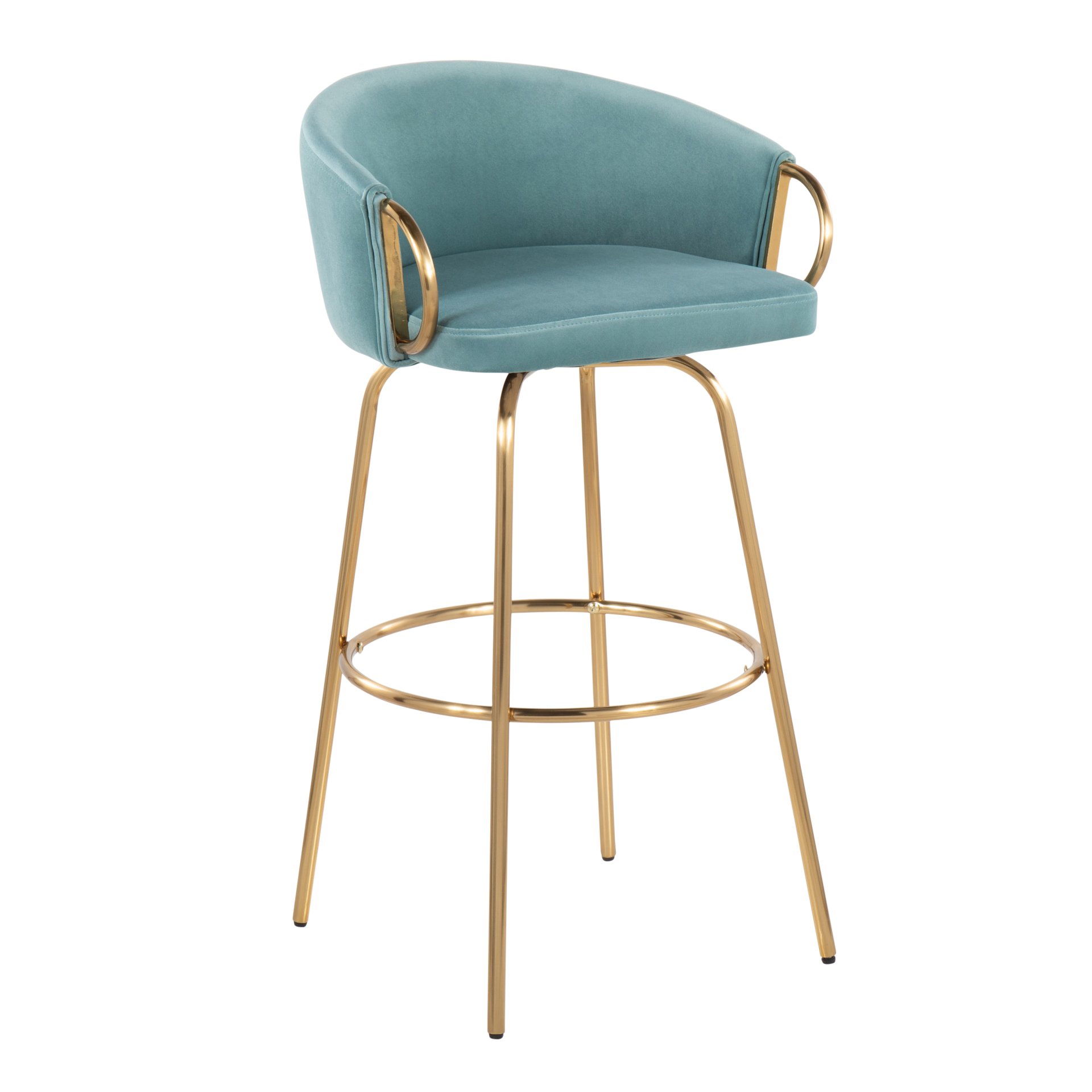 Claire - Contemporary / Glam Fixed Height Bar Stool Round Footrest (Set of 2) - Light Blue / Gold - Image 2