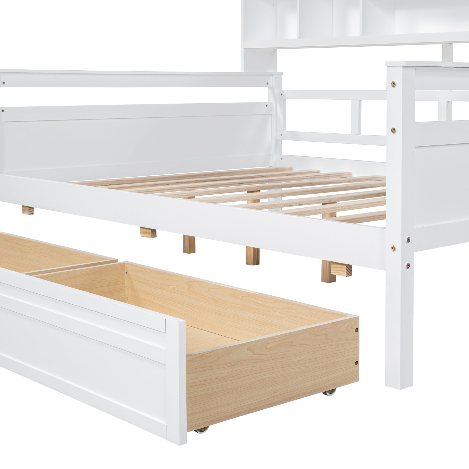 Full Size Daybed, Slat Support, With Bedside Shelf And Two Drawers - White - Image 11