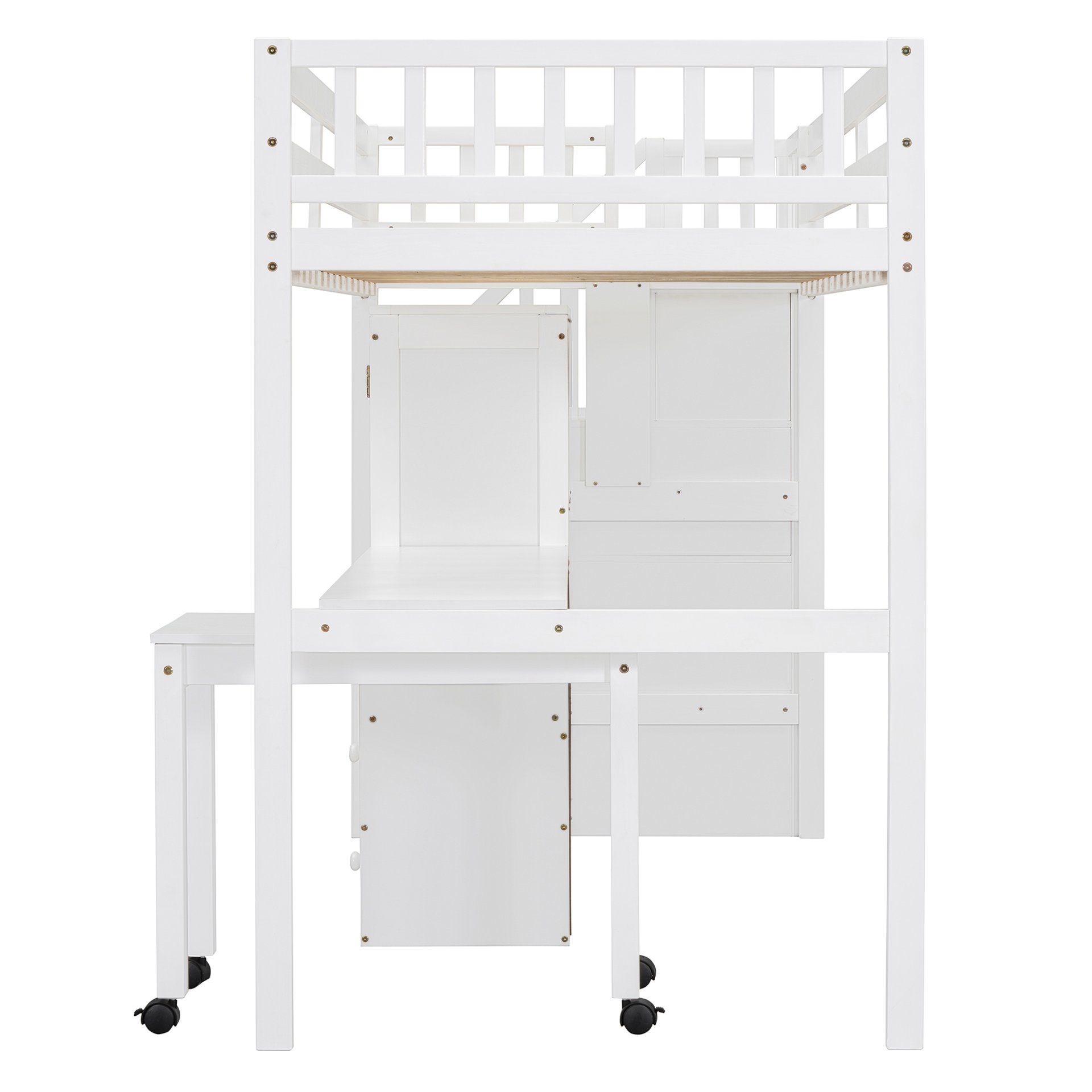 Twin Size Loft Bed With Stairs, Bookshelf, Drawers, Desk & Wardrobe, Space Saving Multifunctional Furniture - White - Image 15
