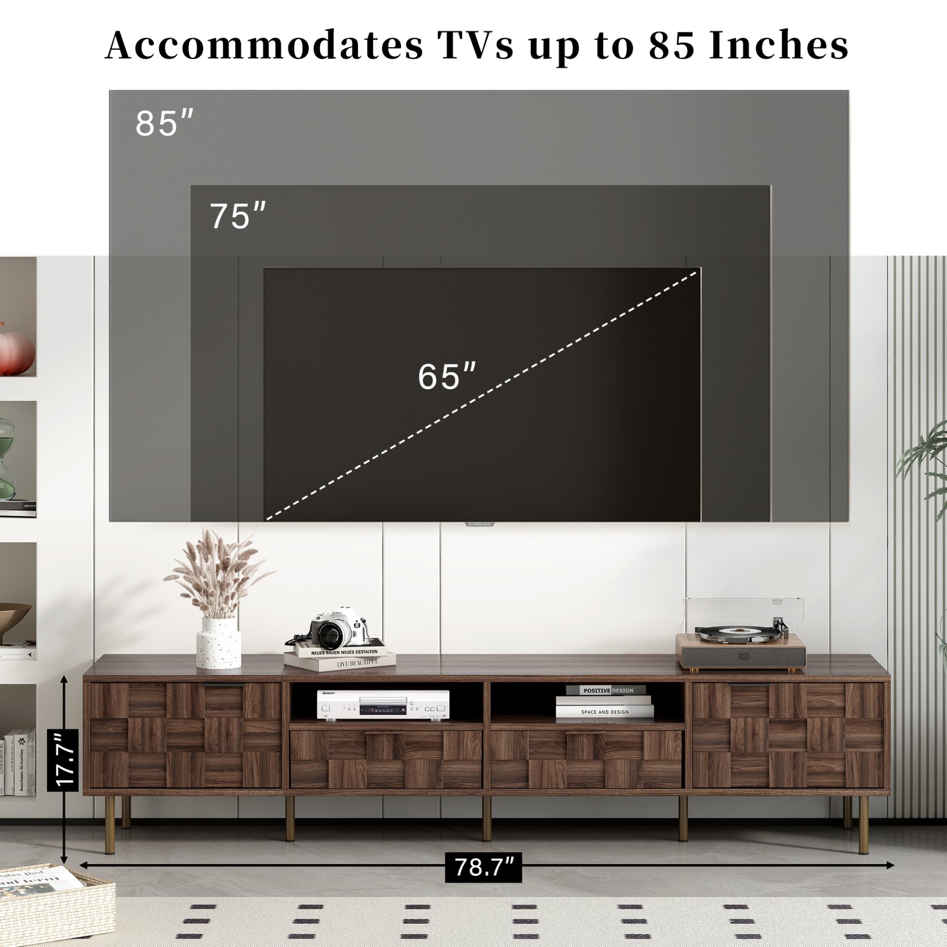 Mid Century TV Stand With 2 Drawers, Media Console Table For Tvs Up To 85'', Entertainment Center With Storage For Living Room - Dark Brown - Image 6