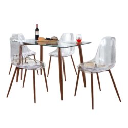 Clara - 5 Piece Mid-Century Modern Dining Set - Walnut / Clear