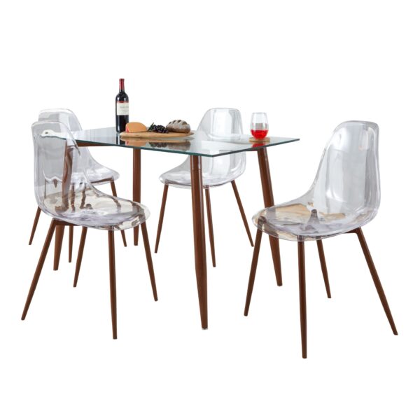 Clara - 5 Piece Mid-Century Modern Dining Set - Walnut / Clear