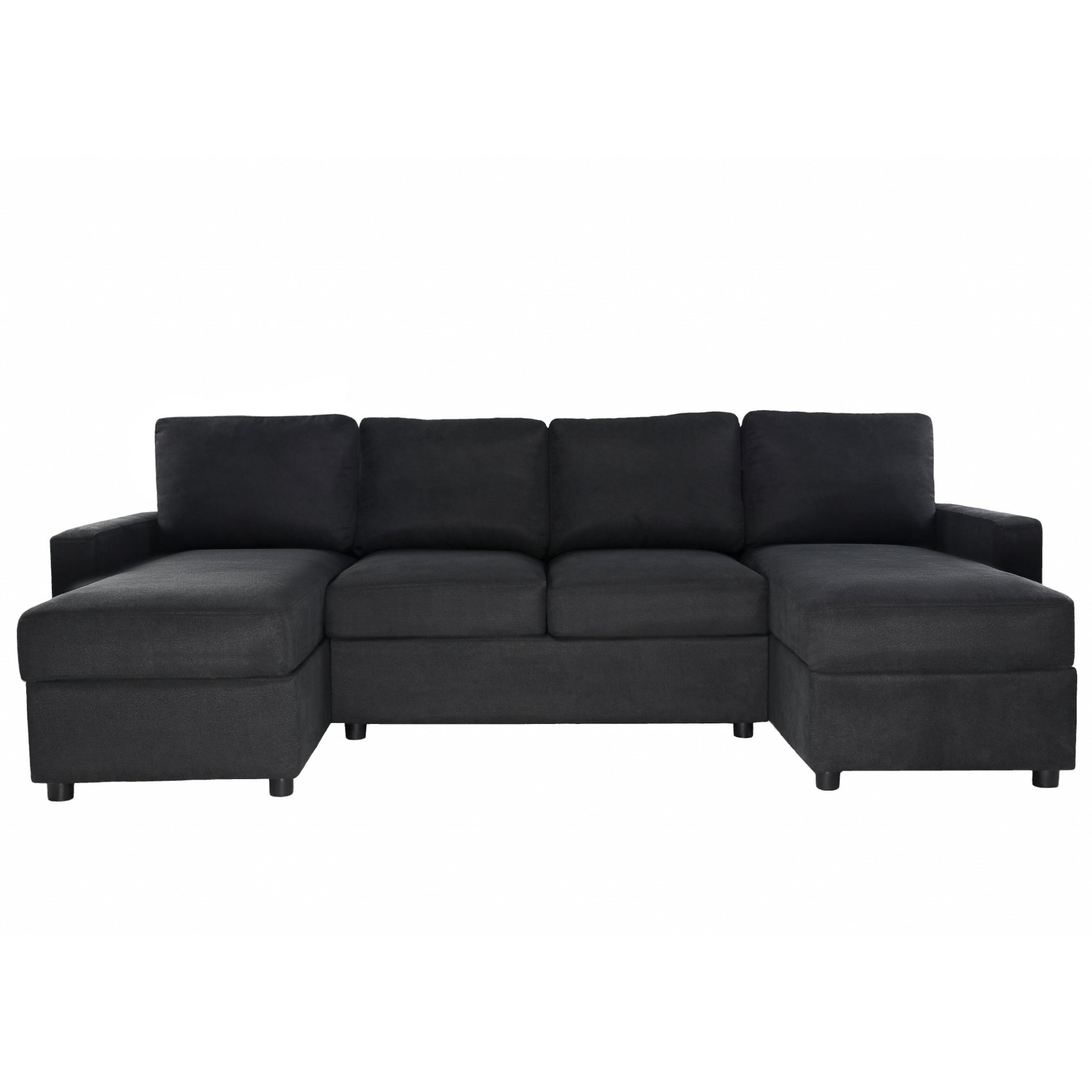 Convertible U Shaped Sectional Sofa With Storage Chaise Lounges And USB Ports - Black - Image 15