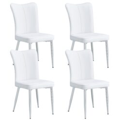 Modern Minimalist Dining Chairs (Set of 4) - White / Silver