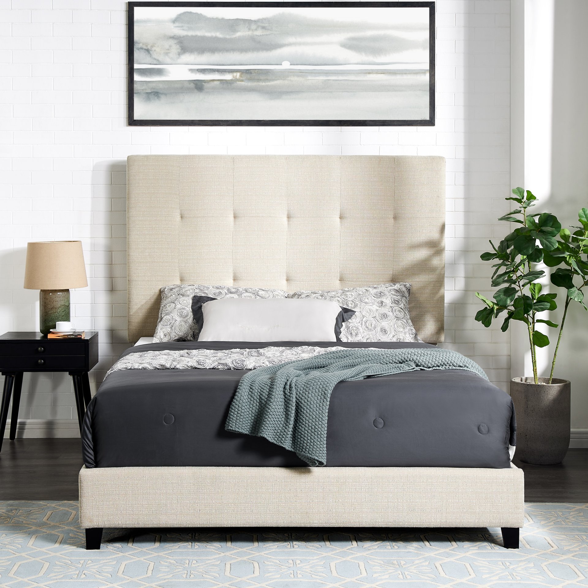 Queen Size Tufted Upholstered Platform Bed - Beige - Image 3