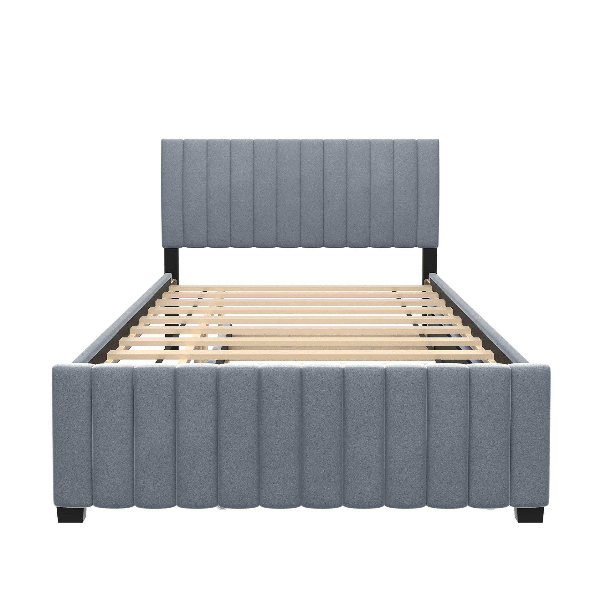 Full Size, Upholstered Platform Bed With Twin Size Trundle, Elegant Design - Gray - Image 5